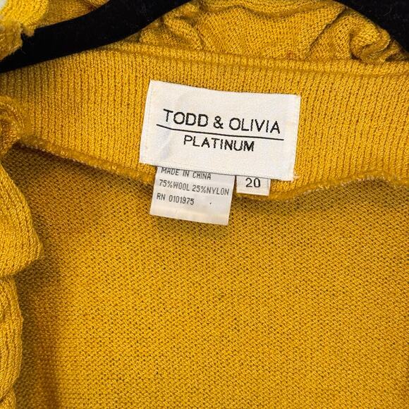 Todd & Olivia Cardigan Womens 20 Mustard Wool Ruffle Open  Sweater Embellished - Picture 8 of 12